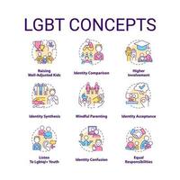 conjunto de iconos de concepto lgbt. cultura y movimiento. género e identidad. ideas de la comunidad lgbtq ilustraciones en color de línea delgada. símbolos aislados. trazo editable vector