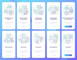 Principles of learning blue gradient onboarding mobile app screen set. Walkthrough 5 steps graphic instructions with linear concepts. UI, UX, GUI template vector