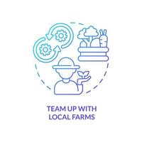 Team up with local farms blue gradient concept icon. Unique restaurant business abstract idea thin line illustration. Partnership with farmers. Isolated outline drawing vector