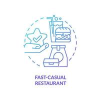 Fast-casual restaurant blue gradient concept icon. Food service business abstract idea thin line illustration. Fast food chain. Casual atmosphere. Isolated outline drawing vector