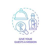 Give guests mission blue gradient concept icon. Unusual dining experience abstract idea thin line illustration. Puzzle solving activity. Isolated outline drawing vector