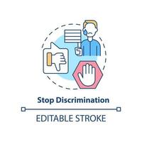 Stop discrimination concept icon. Unjust treatment. Dealing with lgbt issue abstract idea thin line illustration. Isolated outline drawing. Editable stroke vector