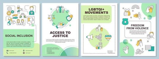 Plantilla de folleto verde de programas comunitarios lgbt. diseño de folletos con iconos lineales. 4 diseños vectoriales editables para presentación, informes anuales vector