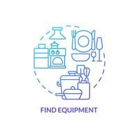 Find equipment blue gradient concept icon. Starting restaurant abstract idea thin line illustration. Buy kitchen appliances, supplies. Isolated outline drawing vector