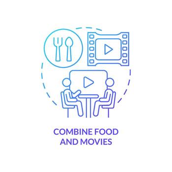 combinar alimentos y películas icono de concepto de gradiente azul. hacer que el restaurante tenga una idea abstracta de moda ilustración de línea delgada. comedor de cine. dibujo de contorno aislado vector