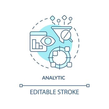 Analytic turquoise concept icon. Data study. Profitability model for forecasting abstract idea thin line illustration. Isolated outline drawing. Editable stroke vector