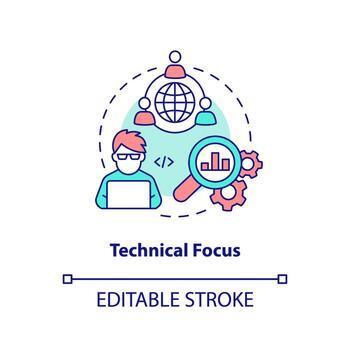 Technical focus concept icon. IT consulting for startup abstract idea thin line illustration. Diagnosing system faults. Isolated outline drawing. Editable stroke vector