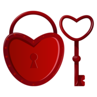 Valentine's day cartoon red heart-shaped lock with keyhole and heart-shaped key on transparent background. Design for advertising poster or mobile app. png