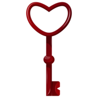 chave em forma de coração vermelho dos desenhos animados do dia dos namorados em fundo transparente. design para pôster publicitário ou aplicativo móvel. png