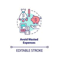 Avoid wasted expenses concept icon. Startup consulting sphere abstract idea thin line illustration. Wasteful spending. Isolated outline drawing. Editable stroke vector