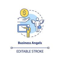 Business angels concept icon. Startup assistance type abstract idea thin line illustration. Financial backing. Isolated outline drawing. Editable stroke vector