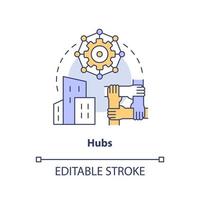 Hubs concept icon. Kind of new business support abstract idea thin line illustration. Entrepreneur collaboration. Isolated outline drawing. Editable stroke vector