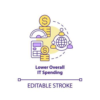 Lower overall IT spending concept icon. Startup consulting field abstract idea thin line illustration. Budget utilization. Isolated outline drawing. Editable stroke vector