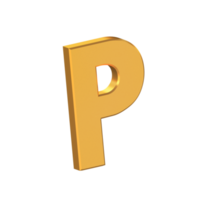 p lettre 3d isolée avec fond transparent, texture dorée, rendu 3d png
