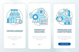Trend trading strategies blue onboarding mobile app screen. Business walkthrough 3 steps editable graphic instructions with linear concepts. UI, UX, GUI template vector