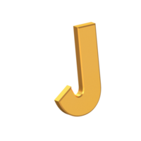 j lettre 3d isolée avec fond transparent, texture dorée, rendu 3d png