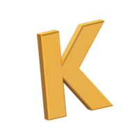 k lettre 3d isolée avec fond transparent, texture dorée, rendu 3d png