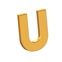 U 3D Letter Isolated with Transparent Background, Gold Texture, 3D Rendering png
