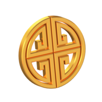 Chinesisches traditionelles 3D-Symbol isoliert mit transparentem Hintergrund, goldene Textur, 3D-Rendering png