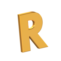 r letra 3d aislada con fondo transparente, textura dorada, representación 3d
