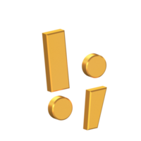 point d'exclamation et icône de virgule isolés avec fond transparent, texture dorée, rendu 3d png