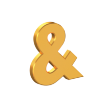 icono de ampersand aislado con fondo transparente, textura dorada, representación 3d png