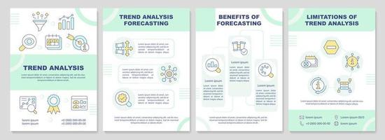 Trend analysis in forecasting green brochure template. Leaflet design with linear icons. Editable 4 vector layouts for presentation, annual reports