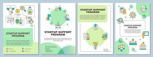 Start-up assistance program green brochure template. Leaflet design with linear icons. Editable 4 vector layouts for presentation, annual reports