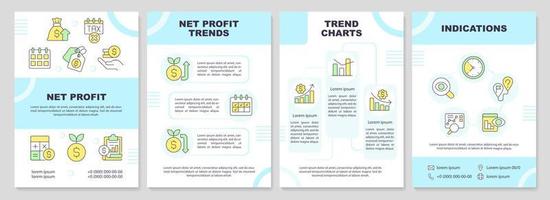 Net profit trends blue brochure template. Trading revenue. Leaflet design with linear icons. Editable 4 vector layouts for presentation, annual reports