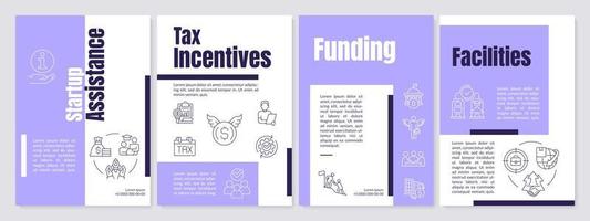 Help startup to grow purple brochure template. Funding and facilities. Leaflet design with linear icons. Editable 4 vector layouts for presentation, annual reports