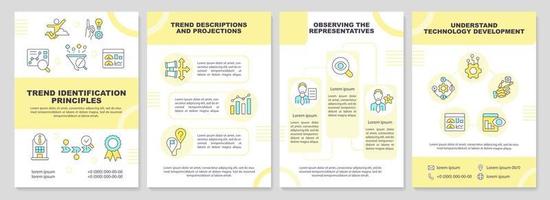 Trend identification yellow brochure template. Market research. Leaflet design with linear icons. Editable 4 vector layouts for presentation, annual reports