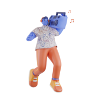 Man dancing while carrying a radio png