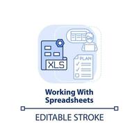 Working with spreadsheets light blue concept icon. Programming skills abstract idea thin line illustration. Isolated outline drawing. Editable stroke vector