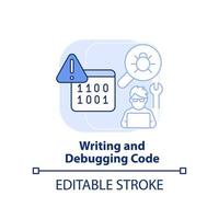 Writing and debugging code light blue concept icon. Programming skill abstract idea thin line illustration. Isolated outline drawing. Editable stroke vector