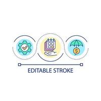 Financial insurance plan loop concept icon. Secure economic situation in business abstract idea thin line illustration. Financial calendar. Isolated outline drawing. Editable stroke vector