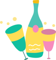 wine bottle and glass, happy new year 2023 element. png