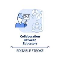 Collaboration between educators light blue concept icon. Inclusive classrooms benefit abstract idea thin line illustration. Isolated outline drawing. Editable stroke vector