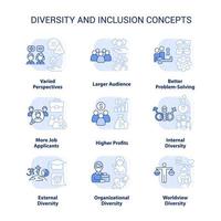 Diversity and inclusion light blue concept icons set. Varied perspectives idea thin line color illustrations. Isolated symbols. Editable stroke vector