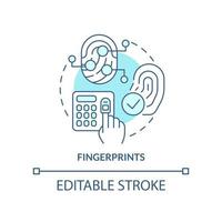 Fingerprints turquoise concept icon. Biometric identification abstract idea thin line illustration. Automated recognition. Isolated outline drawing. Editable stroke vector