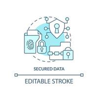 Secured data turquoise concept icon. Biometric authentication pros abstract idea thin line illustration. Sensitive info. Isolated outline drawing. Editable stroke vector