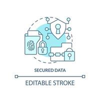 icono de concepto turquesa de datos seguros. autenticación biométrica pros idea abstracta ilustración de línea delgada. información sensible. dibujo de contorno aislado. trazo editable vector