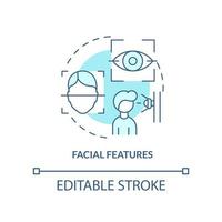 Facial features turquoise concept icon. Biometric identification abstract idea thin line illustration. Face recognition. Isolated outline drawing. Editable stroke vector