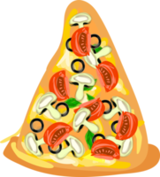 fatia de pizza com cogumelos, tomate e azeitonas. ilustração de pizza colorida png