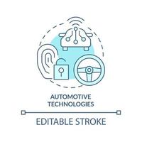 Automotive technologies turquoise concept icon. Biometric technology usage abstract idea thin line illustration. Isolated outline drawing. Editable stroke vector