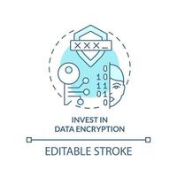 Invest in data encryption turquoise concept icon. Manage customer digital identity abstract idea thin line illustration. Isolated outline drawing. Editable stroke vector