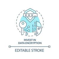 invertir en cifrado de datos icono de concepto turquesa. administrar la identidad digital del cliente idea abstracta ilustración de línea delgada. dibujo de contorno aislado. trazo editable vector
