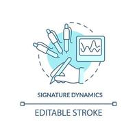 Signature dynamics turquoise concept icon. Behavioral measurement abstract idea thin line illustration. Handwriting. Isolated outline drawing. Editable stroke vector