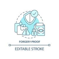 Forgery-proof turquoise concept icon. Biometric data pros abstract idea thin line illustration. Data hiding technologies. Isolated outline drawing. Editable stroke vector