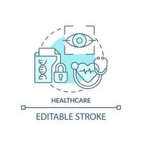 Healthcare turquoise concept icon. Biometric technology use abstract idea thin line illustration. Patient identification. Isolated outline drawing. Editable stroke vector