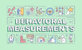 Behavioral measurements word concepts green banner. Data analysing. Infographics with editable icons on color background. Isolated typography. Vector illustration with text